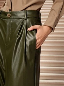 SHEIN Unity Fall Women Clothes,Ladies' PU Leather Straight-Cut Wide-Leg Pants
