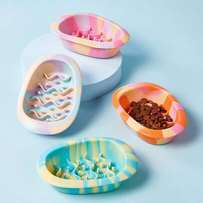 PETSIN 1个通用硅胶防滑宠物慢食碗，色彩鲜艳时尚，适用于猫狗，是通用喂食的必备品，防凸出设计促进健康饮食。