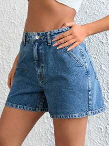 EURMUSE Women's High Waist Pocketed Wide Leg Casual Retro Versatile Denim Shorts Women Summer Outfits Casual Summer Outfits Summer Outfits Jean Shorts - Medium Wash - View 4