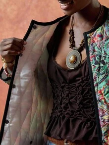 Bóhologie Women's Casual Cashew Pattern Long Sleeve Single-Breasted Quilted Jacket Womens Jacket Paisley Jacket Floral Jacket Lightweight Quilted Jacket - Multicolor - View 6