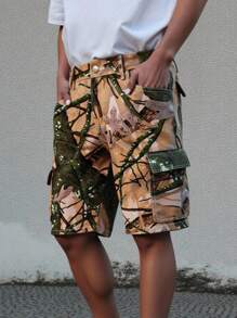 Manfinity EMRG Quần short denim thường ngày có túi hộp họa tiết nhánh cây dành cho nam - Nhiều màu - Xem 3