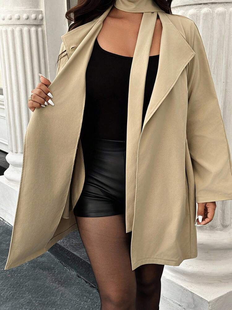 Áo khoác cổ đứng tay raglan màu trơn cỡ lớn dành cho nữ - Màu Khaki - Xem 7