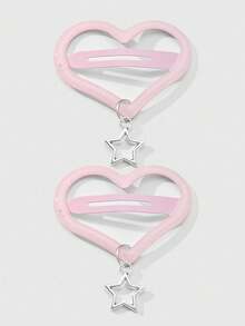 ROMWE Kawaii Bộ 2 kẹp tóc đính đá hình trái tim và ngôi sao lấp lánh màu hồng chất lượng cao dễ thương và đơn giản, thích hợp để đeo hàng ngày, làm quà tặng cho bé gái - Hồng - Xem 3