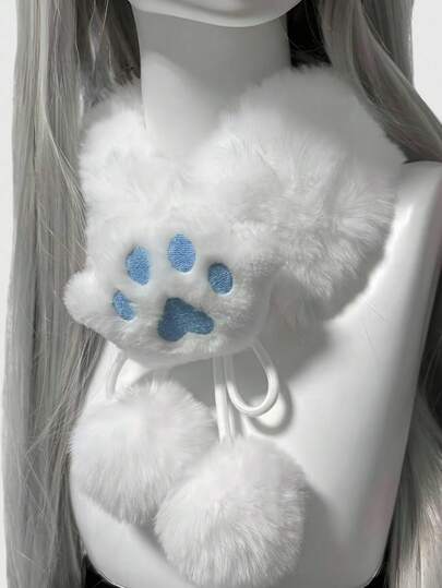 ROMWE Anime 1pc Cute & Sweet Fluffy Pom Pom Cat Claw Decor Women Neck Warmer, Fashion Minimalist Warm Scarf, Suitable For JK Style, School, Commute, Shopping, Dating, Etc.