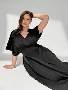 Auralis 大码女装黑色连衣裙简约优雅连衣裙没玩够？女装休闲连衣裙宽松舒适女装教师装夏季短袖连衣裙