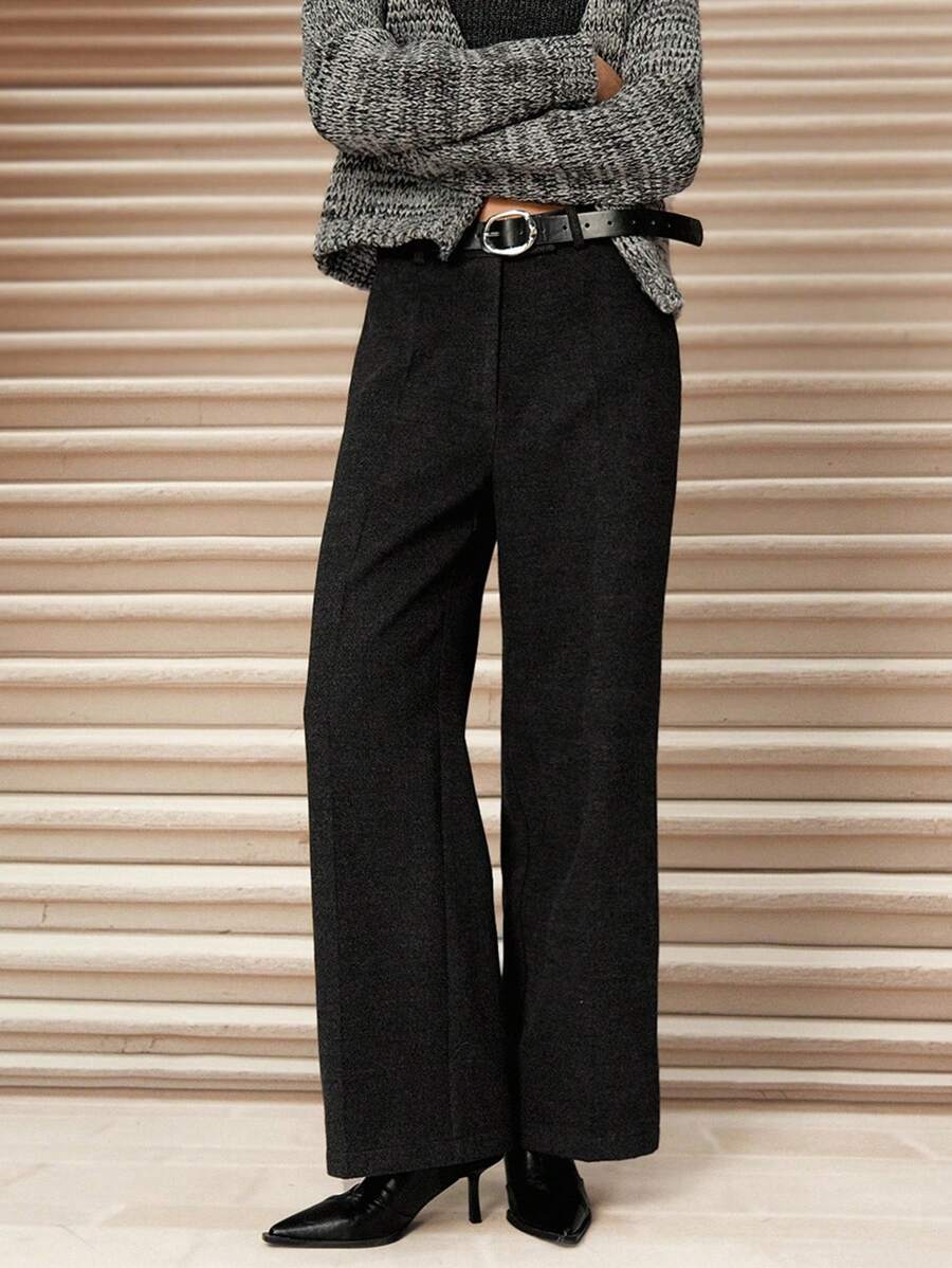 SHEIN Unity Women's Woven Long Straight Leg Casual Pants, Fashion Versatile Commuter Trousers, Grey  Fall Clothes For Women Wide Leg Pants Woman - Grey - View 1