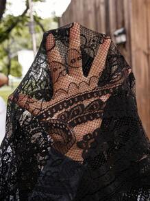 LanaWest Halloween Costume Black Round Neck Lace Long Sleeve Hollow Tassel Camisole Women's Western Casual 2 Pieces Set Fall Cloth For Women - Black - View 9