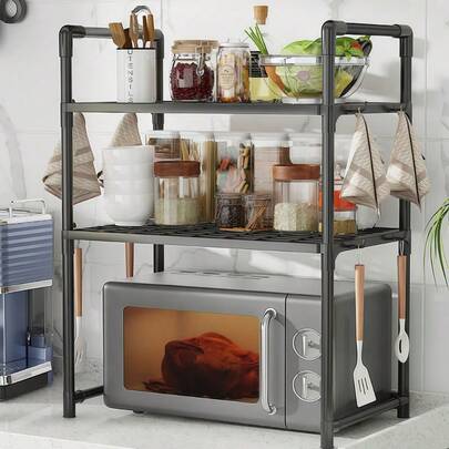1pc Multi-Functional Countertop Storage Rack, Thickened Kitchen Microwave Oven Rack, Household Storage Shelf For Kitchen, Living Room, Bedroom Tableto