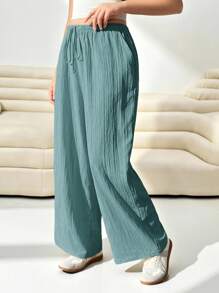 SHEIN EZwear Women's Plus Size Loose Woven Teal Blue Pants Wide Leg Pants For Women Women Wide Leg Pants Plus Size Wide Leg Pants Loose Pants For Women Flowy Pants