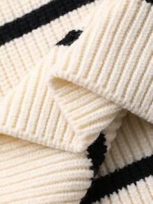 DAZY 女童韩版条纹休闲长袖毛衣，春秋季 - 黑與白 - 查看 5