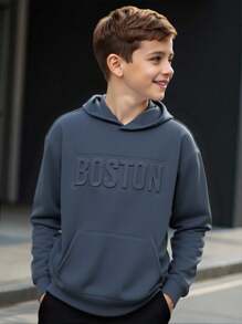 SHEIN Tween Boy Casual Hoodie Sweatshirt With Oversized Letter & Graphic Print, Loose Fit, Suitable For Spring, Summer, Autumn, Winter Outdoor, School, Street, Party And Home Leisure, Boys Hoodie, Teen Hoodie, Navy Blue Hoodie Fall