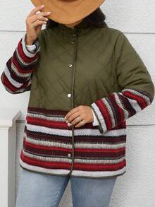 EMERY ROSE Damen Große Größen Lässig Western Stil Kontrast Farbe Stepp Mantel, Winter Herbst für Frauen, Landhausstil für Frauen, Country Konzert Country für Frauen - Verschiedenfarbig - Übersicht 6