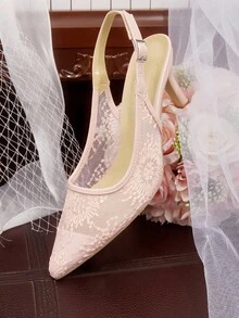 CUCCOO HITCHD 女士优雅浪漫性感时尚浅粉色网眼尖头细高跟中跟鞋，适合正式场合、婚礼、派对、万圣节、圣诞节、感恩节、情人节 - 粉色 - 查看 12