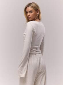 MUSERA Áo kiểu buộc dây ngang eo, cổ chữ V, chất liệu gân, chỉ có một chiếc duy nhất. Phong cách cổ điển, dễ thương, ấm cúng, kiểu nhà tranh đồng quê, thường ngày, thoải mái, dành cho nữ, màu caramel, thanh lịch, thích hợp mặc hàng ngày vào mùa xuân, mùa hè và kỳ nghỉ. - Màu be - Xem 3