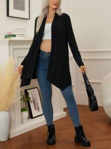 SHEIN Women's Black Asymmetric Hem Loose Casual Maternity Cardigan - Black - View 1