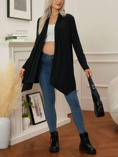 SHEIN Svart asymmetrisk fåll lös avslappnad mammakofta för kvinnor