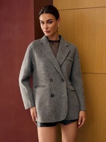 MOTF PREMIUM WOOL DOUBLE BREASTED OVERCOAT - Light Grey - View 9