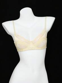 DAZY Bra Lingerie Wanita dengan Tali Bahu Tipis yang Dapat Diatur dan Sedikit Berkerut, Motif Renda dan Patchwork. - Sampanye - View 11
