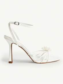 CUCCOO CHICEST 女式白色镜面花卉装饰绑带时尚优雅圆头高跟凉鞋 - 白色 - 查看 9