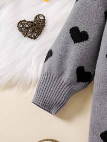 Robe décontractée à manches longues avec imprimé cœur pour jeune fille, col rond, automne/hiver - Gris - Voir 5