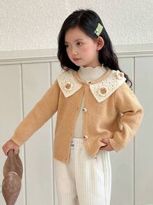 DAZY Young Girl Colorblock Floral Decor Cardigan - Yellow - View 3