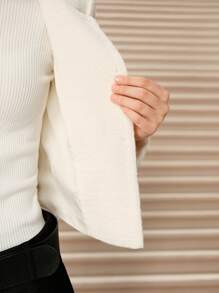 SHEIN Unity Fall Women Clothes, Winter Fashion Design, Light Luxury Elegant, Knitted Crop Top Jacket - Beige - View 7