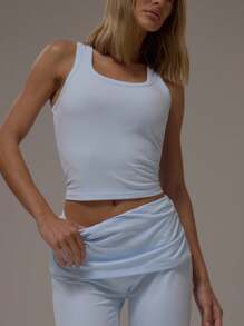 MUSERA Cami taillierter Tank Top mit umgeschlagenem Bund, ausgestellte Leggings Co-Ord Zweiteiler Set für Pilates, Urlaub, Sommer, süßer Flughafen-Look, elegant-lässig