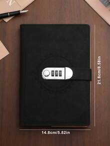 SHEIN A5 200页2023笔记本复古密码本带锁日记本活页夹加厚创意手账本学生记事本文具 - 黑色 - 查看 3