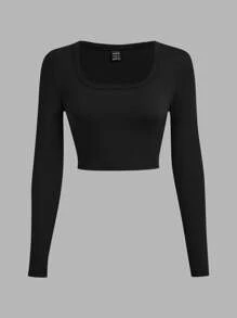 SHEIN EZwear 3 件套休闲简约 U 领长袖短款上衣 T 恤，百搭适合春秋季节 - 彩色 - 查看 9