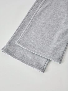 SHEIN Streecool Kids 2pcs Tween Girls ME Loose Design Oblique Shoulder Contrast Color Print Long Sleeve Top And Wide Leg Pants Set, Suitable For Daily, Commute, Casual, Vacation, Gathering, Street Style, Autumn/Winter Fall - Grey - View 7