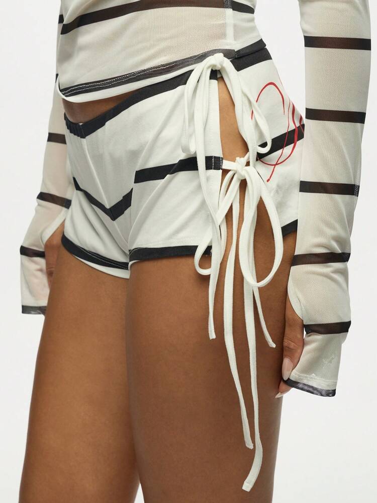 SUMWON WOMEN Spoilt Girl Printed Side Tie Booty Shorts Mini Hot Pants - Festival Party Club Summer Beachwear Bottoms With Side Strings Adjustable Design