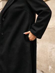 Easura 大码女式复古优雅翻领羊毛混纺长款大衣，适合通勤，秋冬季