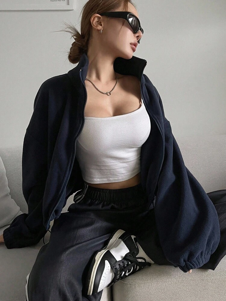 Women's Solid Color Stand Collar Waist Cinched Thermal Lined Jacket, Winter Coat,Fall Women Clothes