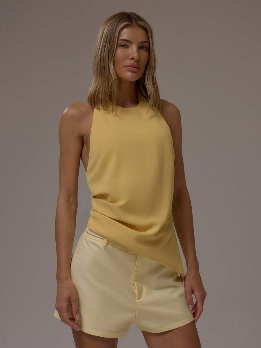 MUSERA Halter Neck Top Asymmetric Hem Open Tie Back Fall Winter Business Casual Office Work Teacher Brunch Cute Winter Party Elegant Holidays Party Spring Summer Festival Carnival - Yellow - View 1