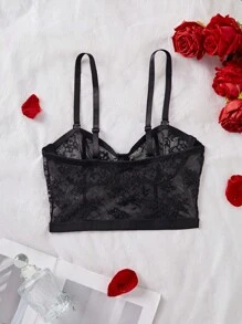 SHEIN 1pc Women's Sheer Lace Sexy Bra - Black - View 9