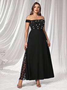 Coutiva Plus Size Elegant Off-Shoulder Beaded Formal Evening Gown Glamorous Dress Luxury Evening Dresses For Women  Plus Size Evening Dresses Graduation - Black - View 6