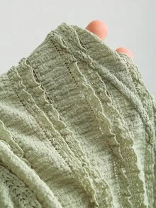 Sweetra Áo cánh vải họa tiết lệch vai mới dành cho nữ có khóa kim loại trang trí, thích hợp cho kỳ nghỉ ở bãi biển, mùa xuân/hè - màu xanh lá - Xem 7