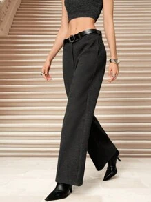 SHEIN Unity Women's Woven Long Straight Leg Casual Pants, Fashion Versatile Commuter Trousers, Grey  Fall Clothes For Women Wide Leg Pants Woman - Grey - View 6