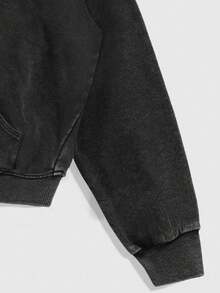 ROMWE MEN Anime Men's Acid-Washed Hooded Sweatshirt - Black - View 3