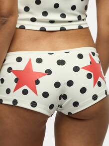 SUMWON WOMEN 女式波尔卡圆点两件套星星印花节日套装无袖背心和短裤夏季沙滩装高腰 - 白色 - 查看 8