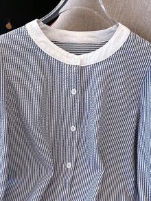 Franclia 条纹拼色休闲通勤简约风格女式上衣