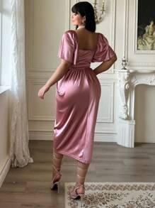 Lyrianda Vestido de cintura con estampado floral romántico vintage patchwork