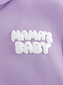 Cozy Pixies Chaqueta casual con capucha y cremallera, estampado de letras, versátil para bebé niña - Púrpura malva - Ver 3