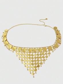 ROMWE Goth 1pc Women's Gold Coin Decor Hollow Tassel Chain Waist Dress, Versatile For Daily Wear - Gold - View 5