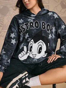 Astro Boy X SHEIN Plus Size Cartoon Figure Graphic Sweatshirt Women Graphic Sweatshirts Women Character Sweatshirts Star Print Sweatshirt Fall Women Winter Gym Tops Autumn - Dark Grey - View 1