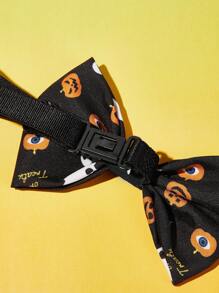 PETSIN 1 pieza Corbata de moño con estampado de fantasma y calabaza para mascotas, corbata de moño elástica impresa para gatos y perros, disfraz y regalo de Halloween - Negro - Ver 4