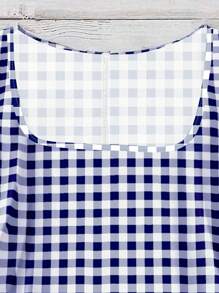 EMERY ROSE Plus Size Plaid Puff Sleeve Casual Shirt, Suitable For Summer - Blue - View 4