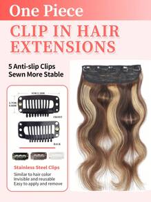 亮点夹式接发一体 5 夹雷米真人发金色混合棕色波浪人发假发夹发饰 - SP4/27 - 查看 8