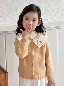 DAZY Young Girl Colorblock Floral Decor Cardigan - Yellow - View 6