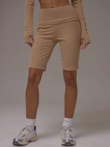 MUSERA 罗纹修身七分紧身裤，休闲、机场、居家、返校、秋季、冬季、圣诞节、感恩节皆宜 - 咖啡棕 - 查看 2